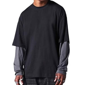 T-shirt à manches longues en tricot double couche pour homme de qualité supérieure, tendance, couleur personnalisée, coupe ample décontractée, 220 grammes - Product Image 1