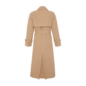 Manteau trench imperméable et coupe-vent camel à double boutonnage avec ceinture, bordure en fourrure, tissu tissé, manches longues, style élégant, toutes saisons - Product Image 3