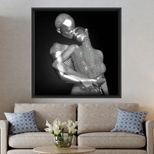 Toile imprimée : Art abstrait moderne à effet 3D de couple s'embrassant, encadré noir - Product Image 1