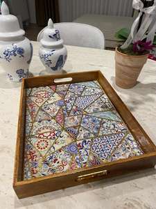 Plateau de service en bois de luxe fabriqué à la main de haute qualité avec incrustation MOP à prix raisonnable - Product Image 6