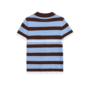 Novedad verano Mujer casual versátil hebilla cerrada rayas manga corta punto Polo cuello top - Product Image 5