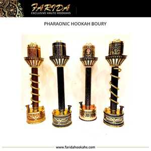 Ensemble de tour de narguilé Shisha fait à la main de luxe égyptien Unique nouveau Design moyen Boury surélevé droit impulsion laiton laqué martelé - Product Image 5