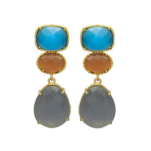 New Arrival Turquoise and Grey Chaceldony Gemstone Drop <b>Earring</b> <b>Set</b>, <b>Gold</b> Plated <b>Earring</b> <b>Set</b> for Woman - Product Image 1