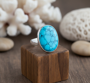 Anillo de moda chapado en oro rosa hecho a mano, piedra preciosa turquesa, banda de fiesta personalizada a la moda, joyería de boda, regalo para mujer, gran oferta OEM - Product Image 4