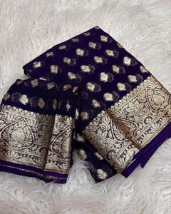 Sari de Georgette de Viscosa con Diseño Moderno y Blusa Combinada, Listo para Comprar, en Existencia, Superventas - Product Image 4