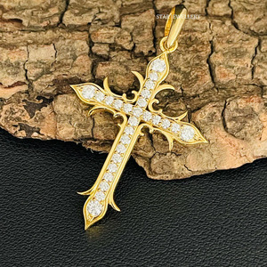 เครื่องประดับเพชรรูปไม้กางเขนสำหรับปลูกในห้องปฏิบัติการทองคำ14K - Product Image 3