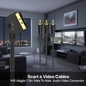 Cable adaptador Scart a RCA de 1.5m, conector macho a macho de audio y video - Product Image 3