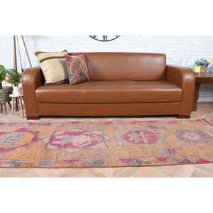 Alfombra Vintage de 2.7x8.1 pies, Alfombra Turca, Alfombra de Lana con Degradado Naranja y Rosa - Product Image 5