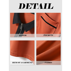 High Quality Men's Polo <b>Shirts</b> <b>with</b> Contrasting Zip-Up Collar Front Pocket <b>Long</b> <b>Sleeves</b> Digital Printing Logo Polo <b>Shirt</b> - Product Image 5