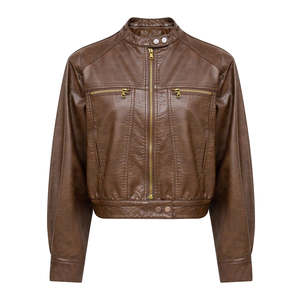 Chaqueta informal de cuero sin cuello para hombre con logotipo personalizado estilo callejero transpirable de talla grande - Product Image 1