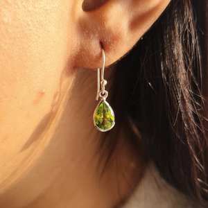 Pendientes de Plata de Ley 925 con forma de lágrima hechos a mano diseñador único colgante piedra preciosa excelente peridoto para mujer boda/regalo - Product Image 2