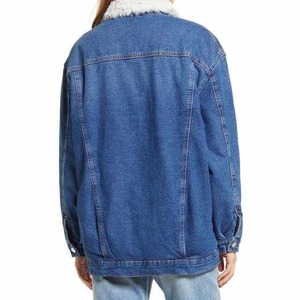 Winter Casual Denim Jacket <b>White</b> Faux Fur Lining <b>Button</b> Front Logo Decoration Long Sleeves Side Pockets Solid Pattern Outerwear - Product Image 6