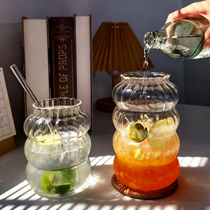 Gelas Kopi Es Unik Tahan Panas dari Kaca Borosilikat Tinggi, Gelas Tumbler Bergaris, Gelas Bergaris untuk Jus, Mug Latte, Perlengkapan Minuman - Product Image 5