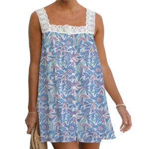 Robe en coton bohème à imprimé en blocs pour femmes, haut en dentelle fait à la main, imprimé floral, tenue décontractée, confortable et élégante, Inde - Product Image 1