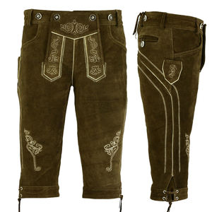 Lederhosen หนังบาวาเรียแท้สำหรับผู้ชายปักสีเข้มตรงขาตรงเอวยาวถึงเข่ามีกระดุมสำหรับ - Product Image 6