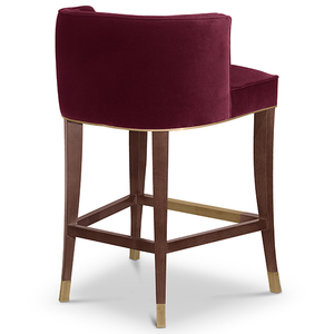 Chaise de bar moderne en velours capitonnée, tabouret de comptoir avec base en bois massif, assise de luxe pour bar à domicile et salle à manger - Product Image 3