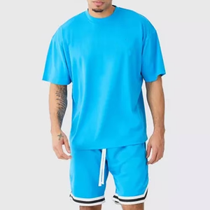 Short de basket-ball tendance pour hommes avec t-shirt de taille normale en coton de qualité supérieure respirant à manches courtes vêtements d'été - Product Image 4