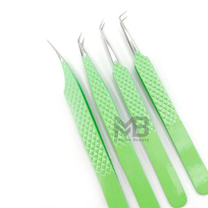 Pestañas antideslizantes antimagnéticas Puntas de plata recubiertas de color verde Pinzas de extensión de pestañas de 10mm Agarre de diamante de acero inoxidable - Product Image 2
