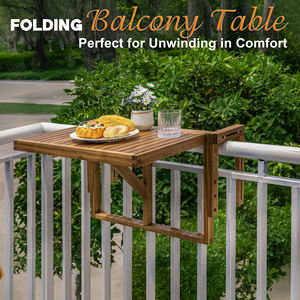 Table suspendue pour balcon conçue pour s'attacher solidement aux balustrades, offrant une surface peu encombrante pour les boissons et les repas. - Product Image 4