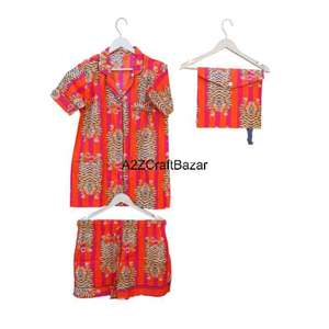 Ensemble de pyjama court pour femmes, 100 % coton pur, romantique, imprimé floral indien, manches courtes, imprimé tigre, vêtements courts parfaits - Product Image 5
