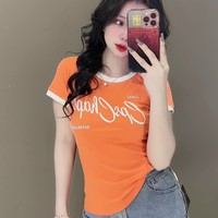 T-shirt d'été pour femme en lin col rond esthétisme mode naturelle décontracté fabriqué au Vietnam chacun avec sac en poly