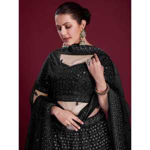 Precioso Lehenga Choli Negro de Georgette para Recepción con Bordado para Vestimenta de Boda - Product Image 6