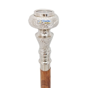 ไม้เท้าเดินไม้สีน้ำตาลพับได้มือจับเข็มทิศชุบนิกเกิลทำจากทองเหลืองอุปกรณ์ของขวัญเดินป่าและตั้งแคมป์สำหรับผู้สูงอายุ - Product Image 2