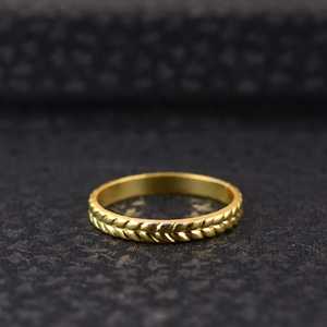 Trendy Minimalist Minimalist Leaf Band <b>Ring</b> <b>Boho</b> Brass <b>Rings</b> Women 18k Gold Plated Dainty Textured Stackable Wholesale/OEM/ODM - Product Image 5