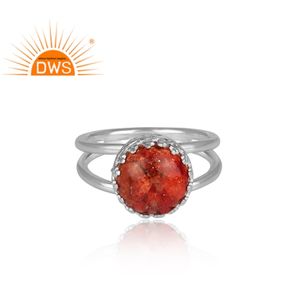 Superventas plata de ley fina esponja Natural Coral piedra preciosa anillo de doble pila joyería personalizada para mujer regalo para ella - Product Image 2