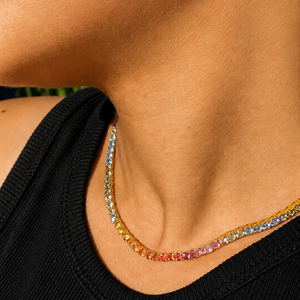 Collier en or 14 carats plaqué or avec perle d'eau douce et zircon arc-en-ciel pour cadeau de mariage - Product Image 2