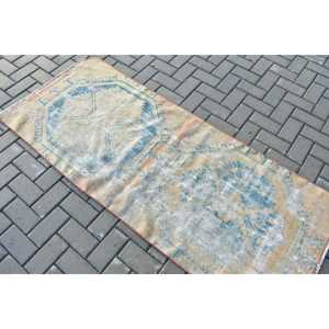 Alfombra Turca Vintage de 2.6x6.3 pies (80x193 cm), Alfombra Azul de Estilo Suroeste - Product Image 4