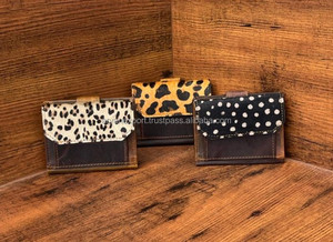 Cartera pequeña de cuero de vaca con estampado de animales hechos a mano, billeteras para tarjetas de crédito de cuero genuino de grano completo occidental - Product Image 2