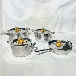 Ensemble de casseroles en acier inoxydable martelé argenté, pour les hôtels, la cuisine, la cuisson, avec couvercle en forme de citrouille, réchauffeur de nourriture et ensemble de marmites - Product Image 3