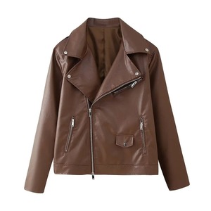 2025 chaquetas para mujer otoño bombardero chaqueta de piel sintética Demi temporada manga larga prendas de vestir exteriores mujer Moto Biker chaqueta con cremallera - Product Image 4