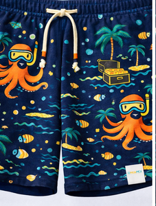 กางเกงชายหาดผู้ชายแบบสั่งทำพิเศษ – กางเกงขาสั้นลำลองพิมพ์ลายการ์ตูนเอวยางยืดพร้อมเชือกผูก (สีกรมท่า) - Product Image 5