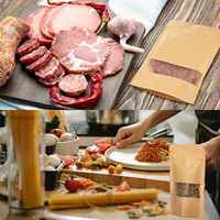 Sacs en papier kraft sur mesure avec fenêtre transparente, réutilisables pour le stockage alimentaire, thermoscellables, avec fermeture éclair et étiquette