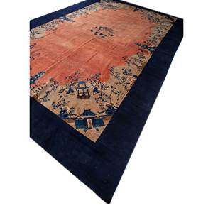 Alfombras de Lana Anudadas a Mano en Rojo y Naranja Pechino con Diseño de Medallón y Patrón Abstracto para el Hogar, Pasillo, Sala de Estar o Dormitorio-Pae-6030 - Product Image 2