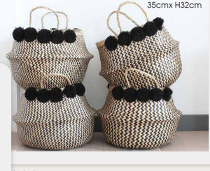 Vente chaude écologique pliable jonc de mer ventre panier bambou tissu plante Pot poignées pour cuisine maison stockage Organisation - Product Image 3