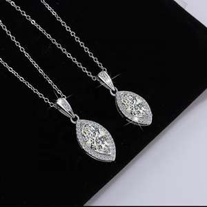 925 Sterling Silver Halo Design Jewellery 1.00 CT Marquise VVS Moissanite Horse Eyes Pendant <b>Necklace</b> Exquisite Gifts Daily Wear - Product Image 5