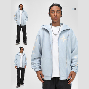 Boxy Custom Double Zipper Distressed Printing Zip Up Sweats à capuche unisexes - Product Image 5