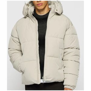 เสื้อแจ็คเก็ตพัฟเฟอร์บุใยโพลีเอสเตอร์รีไซเคิล 100% คุณภาพสูง แบบมีฮู้ด ซิปหน้า กันน้ำ สีขาว สำหรับฤดูหนาว ผู้ชาย - Product Image 6