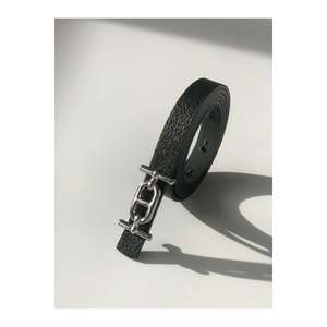 Ceinture fine pour femme avec boucle argentée, ceinture pour pantalon, ceinture pour chemise, ceinture pour veste - Noir-Argent - Product Image 3