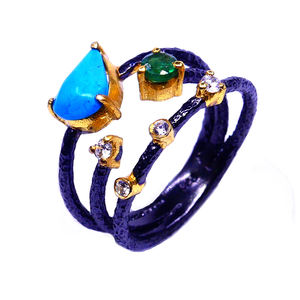 Anillo de banda oxidada clásico de plata esterlina ajustable, piedra preciosa turquesa elegante, joyería de aniversario de boda de moda - Product Image 1