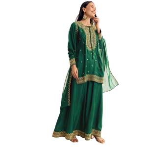 Organza vert Kurta Sharara costume avec Zari Butti travail en gros femmes vêtements ethniques OEM usine de vêtements en vrac fournisseur personnalisé - Product Image 4