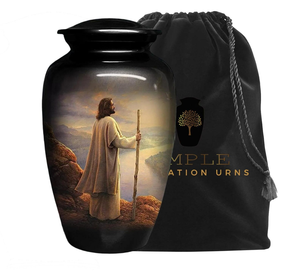 Handcrafted Aluminum Cremation <b>Urn</b> Jesus Engraved Cremation <b>Urns</b> | Meena Coating | Leak-Proof Design (Keepsake & <b>Large</b> Options) - Product Image 1