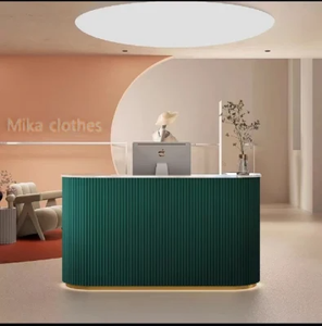 Modern LED Light Wooden <b>Reception</b> Desk Multifunctional Commercial Office Front <b>Counter</b> Table For Gym School Shopping Mall - Product Image 2