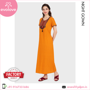 ชุดนอนยาวสำหรับผู้หญิงชุดราตรีคอกลมผ้าคอตตอน100% ซักได้ชุดใส่ในบ้าน - Product Image 2