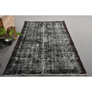 Tapis turc vintage 5.4 x 9.1ft, tissage plat classique, noir, blanc, patchwork, laine, latex, pour décoration de salon - Product Image 4