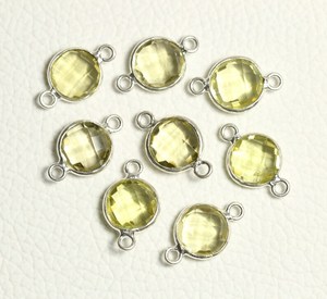 925 Sterling Silver 8mm Natural Lemon Quartz Checker Cut Round bezel Setting Link <b>Charm</b> Connectors Making Necklace <b>Bracelets</b> - Product Image 4