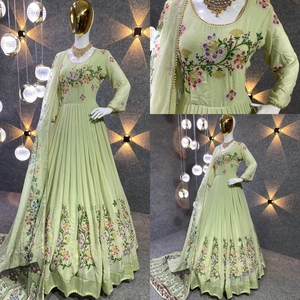 Georgette-vestido con estampado Floral para mujer, Ropa Étnica atractiva lista para usar, con volantes completos, ropa informal y de fiesta - Product Image 4